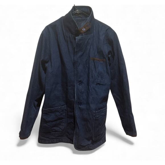 VTG Scandia Woods Denim Chore Jacket w/ Suede Trim Elbow Patches Large Button Up - Picture 2 of 10